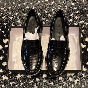 Freda Salvador Black Croc-Embossed Loafers